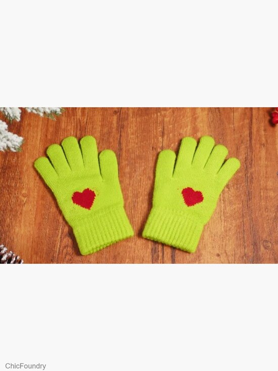 Warm Knit Beanie Hat Scarf Gloves Set Heart Embroidery Winter Gift main image 5